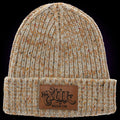 Leather Patch Speckled Beanie - Tan