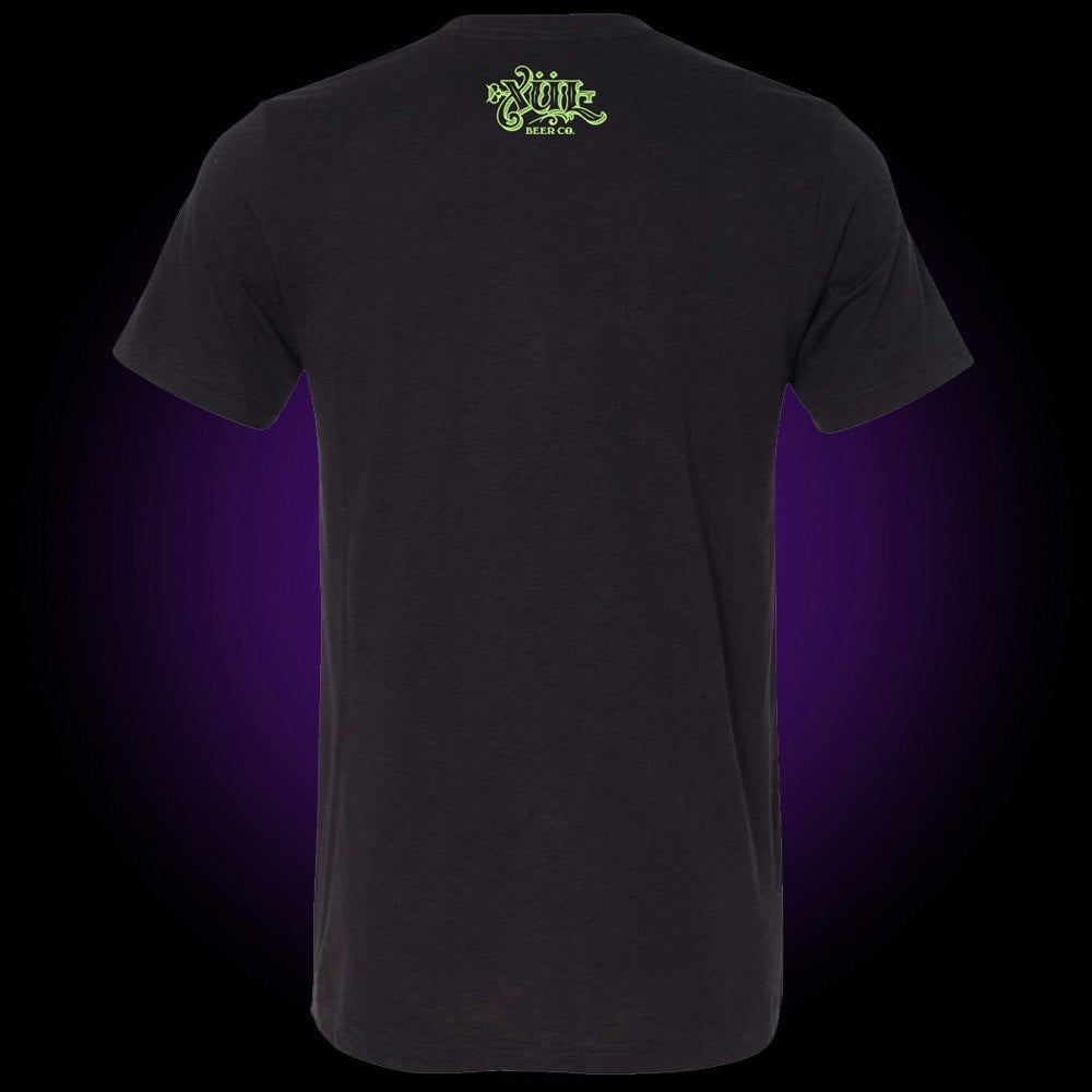 back of black Ivy shirt with our classic logo in green