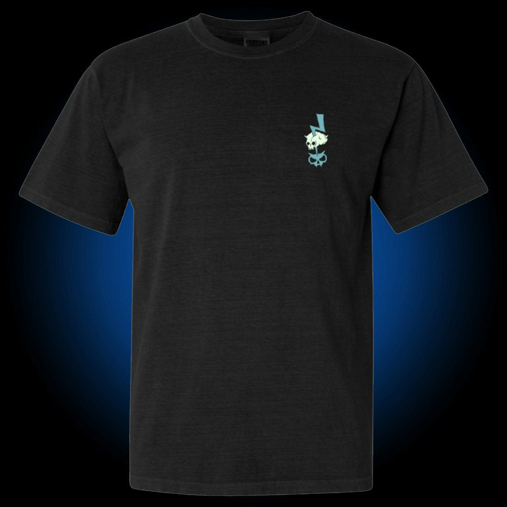 black comfort colors tee with Xul/Resident Culture logo on front left chest
