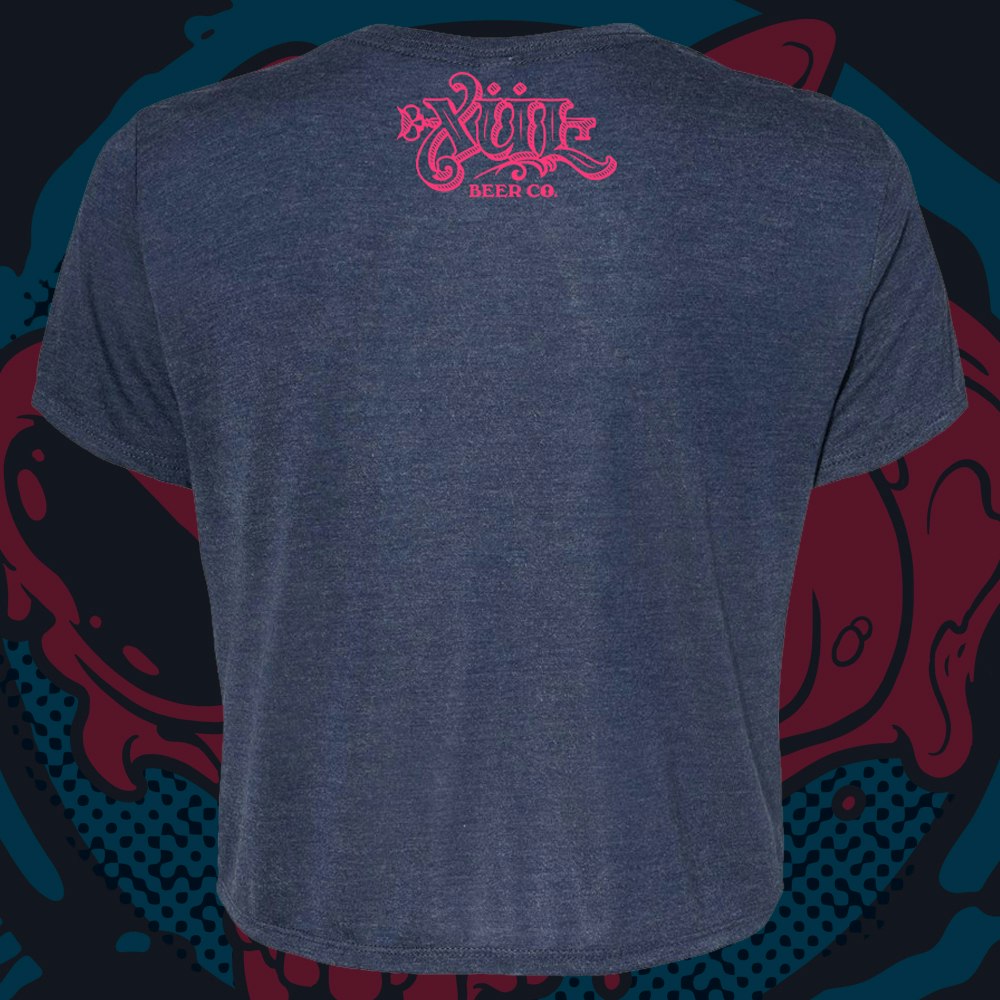Ladies' Navy Crop Tee - Red/Blue Ooze Skull