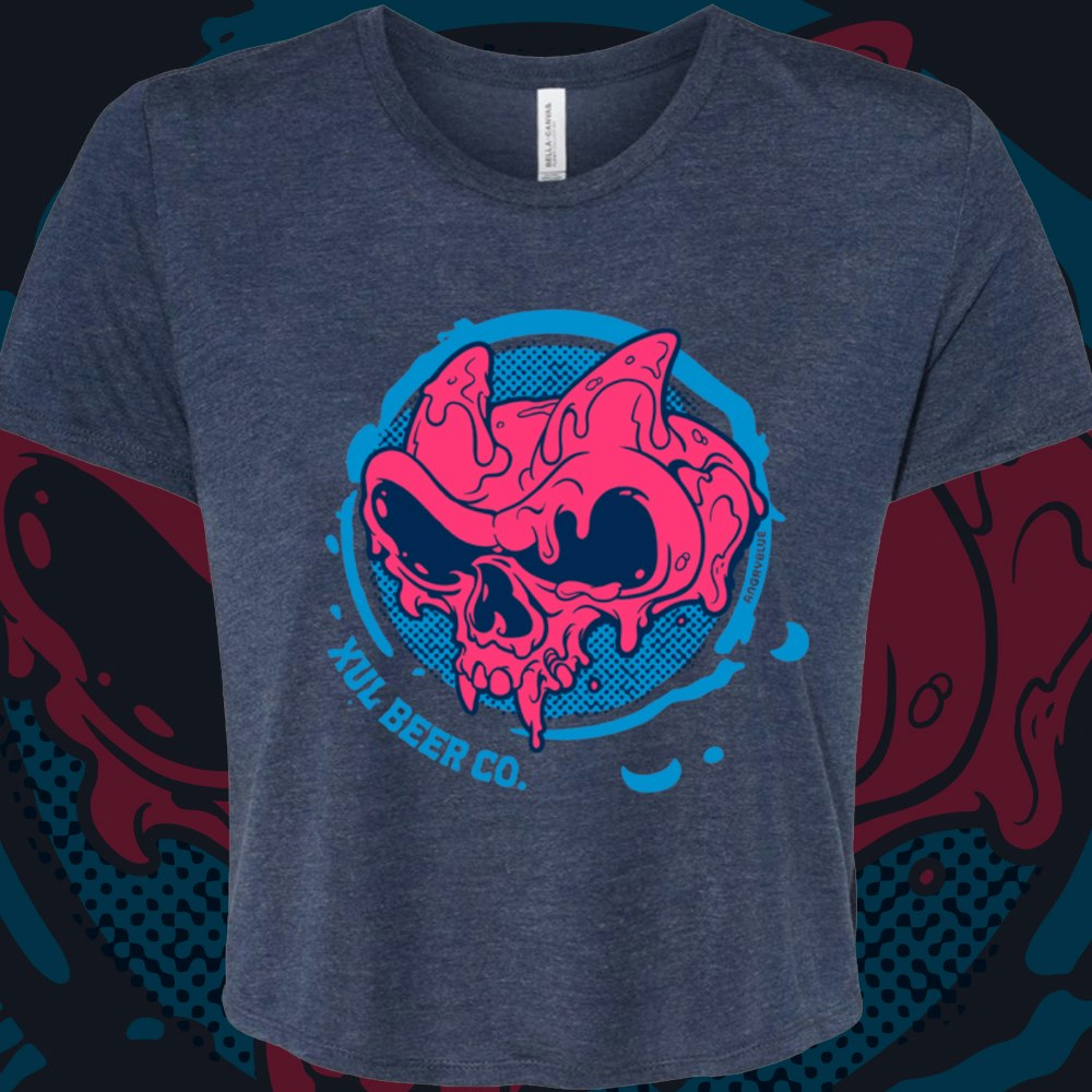 Ladies' Navy Crop Tee - Red/Blue Ooze Skull