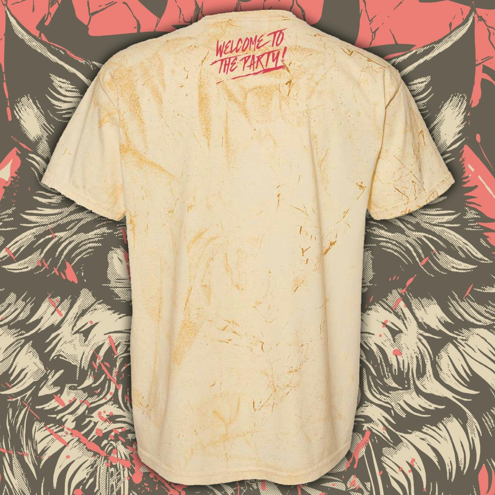 Alpha Wolf Tee on yellow tie-dye tee.