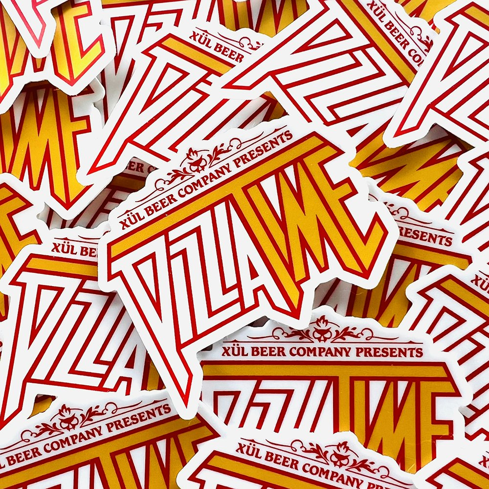 white and yellow pizza time logo sticker with red letters outlined