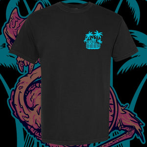 Front image has Xul Beer written in blue with palm trees popping out behind it.