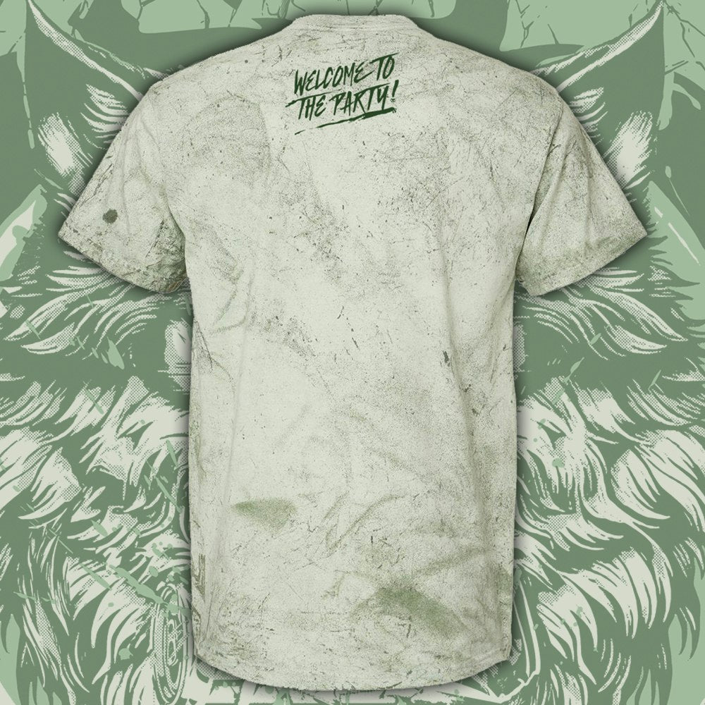 Alpha Wolf Tee on yellow tie-dye tee.