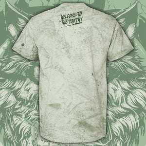 Alpha Wolf Tee on yellow tie-dye tee.